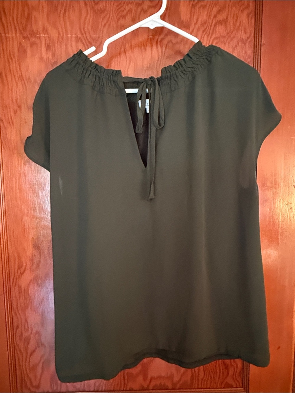 LOFT Olive Green Peasant Tie-Front Short Sleeve Blouse